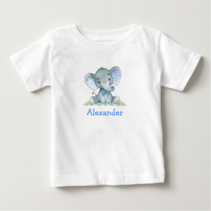 T-shirt Pour Bébé Aquarelle bleu bébé éléphant sur la verdure