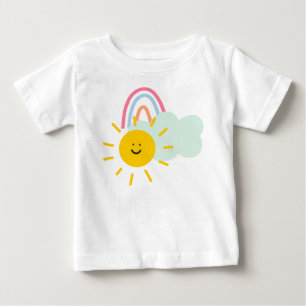 T-shirt Pour Bébé Aquarelle Boho arc-en-ciel et soleil