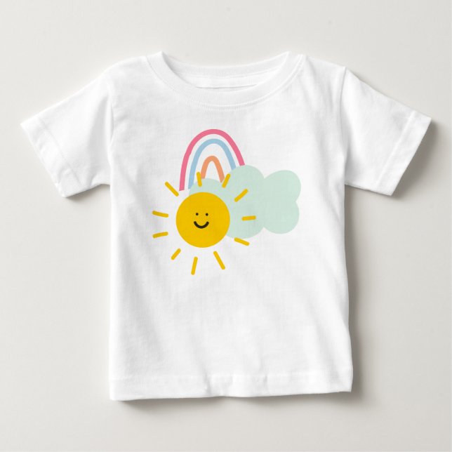 T-shirt Pour Bébé Aquarelle Boho Arc-en-ciel et Soleil  (Devant)