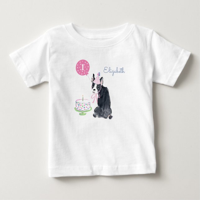 T-shirt Pour Bébé Aquarelle de Chien Chien Coquelicot Boston Terrier (Devant)