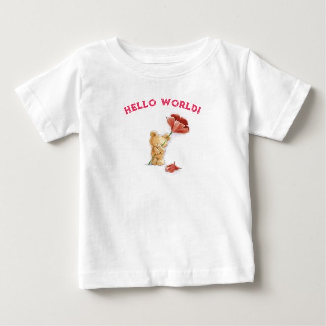 T-shirt Pour Bébé Aquarelle de fleur en peluche amusante (Devant)