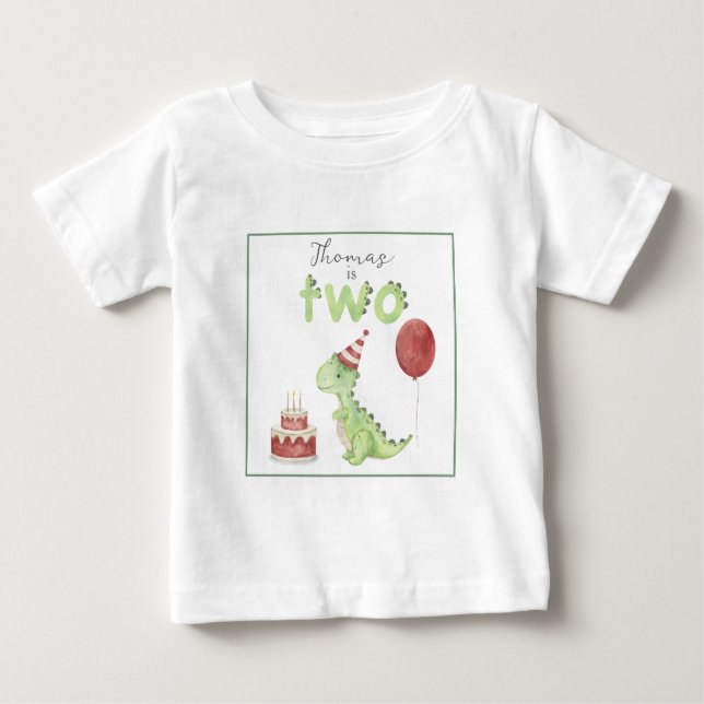 T-shirt Pour Bébé Aquarelle Dinosaur 2ème anniversaire (Devant)