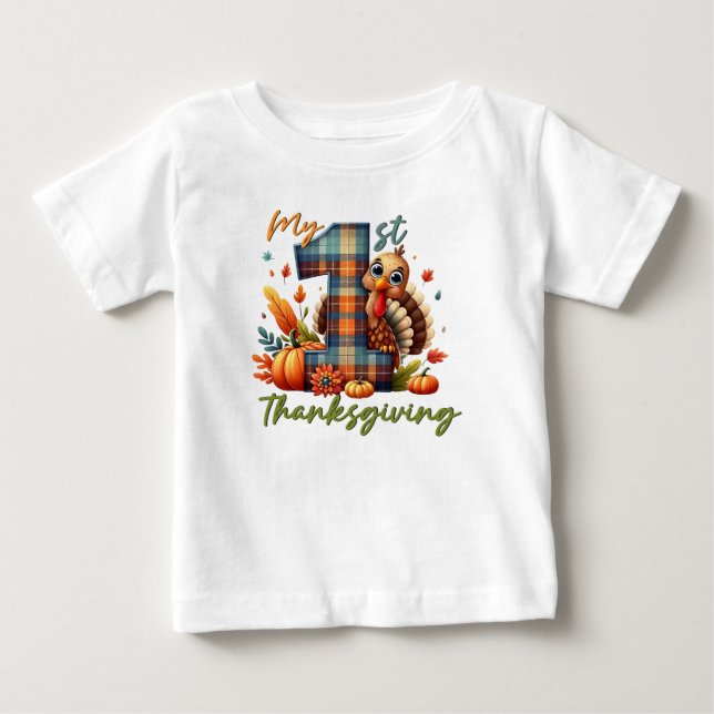 T-shirt Pour Bébé Aquarelle du Citrouille de Thanksgiving Automne (Devant)