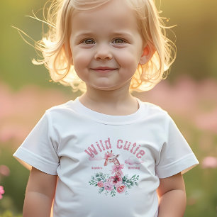 T-shirt Pour Bébé Aquarelle Floral Giraffe Ribbon Girl Anniversaire