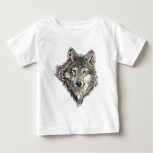 T-shirt Pour Bébé Aquarelle Gris Loup Animal Nature loup sauvage