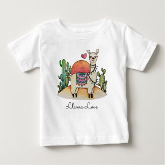 T-shirt Pour Bébé Aquarelle Llama avec cactus