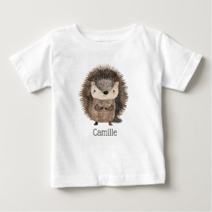 T-shirt Pour Bébé Aquarelle mignonne Bois Hérisson animal Nom du béb