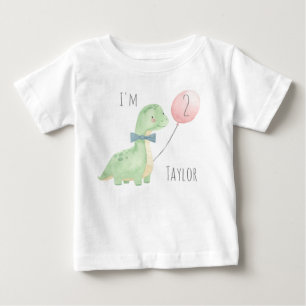 T-shirt Pour Bébé Aquarelle mignonne Dinosaur 2 ans Anniversaire