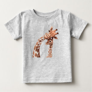 T-shirt Pour Bébé Aquarelle mignonne Giraffe maman ou papa & veau bé