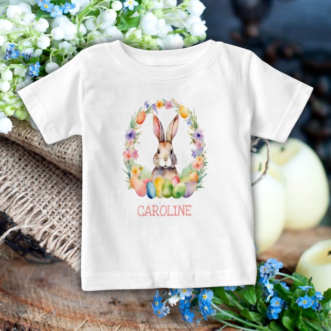 T-shirt Pour Bébé Aquarelle mignonne Nom du lapin de Pâques (Créateur téléchargé)