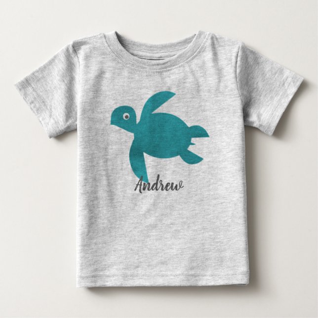 T-shirt Pour Bébé Aquarelle Monogramme de tortue marine (Devant)