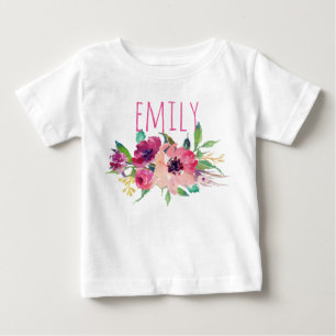 T-shirt Pour Bébé Aquarelle nommée personnalisée Floral-9 de béb