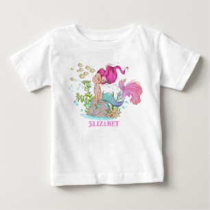 T-shirt Pour Bébé Aquarelle Petite Sirène Anniversaire T-shirt bébé