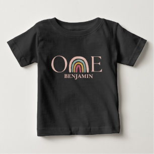 T-shirt Pour Bébé Aquarelle rose arc-en-ciel 1er anniversaire