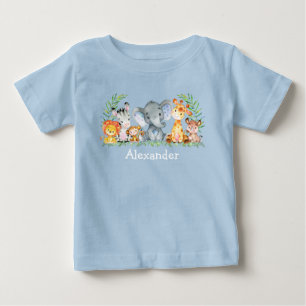 T-shirt Pour Bébé Aquarelle Safari Bébé Animaux Bleus