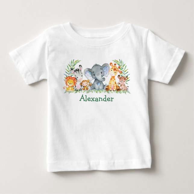 T-shirt Pour Bébé Aquarelle Safari bébé animaux éléphant (Devant)