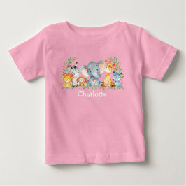 T-shirt Pour Bébé Aquarelle Safari Jungle mignonne Bébé Animaux rose