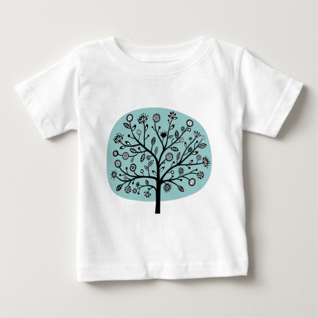 T-shirt Pour Bébé Arbre à fleurs stylisé - bleu clair vert (Devant)
