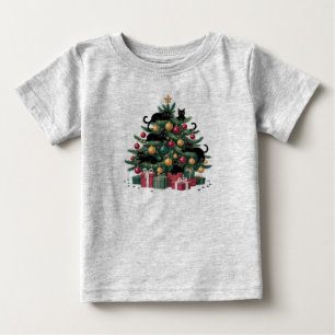 T-shirt Pour Bébé Arbre de Noël Chats Noirs Amoureux de Chats Lumièr