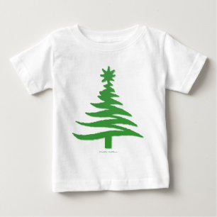 T-shirt Pour Bébé Arbre de Noël Moderne Pochoir Imprimé Vert