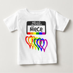 T-shirt Pour Bébé Arc-en-ciel Coeurs Mariée Nièce Nom Badge