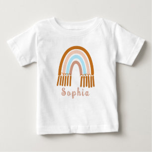T-shirt Pour Bébé Arc-en-ciel Whimsical Boho avec nom personnalisé