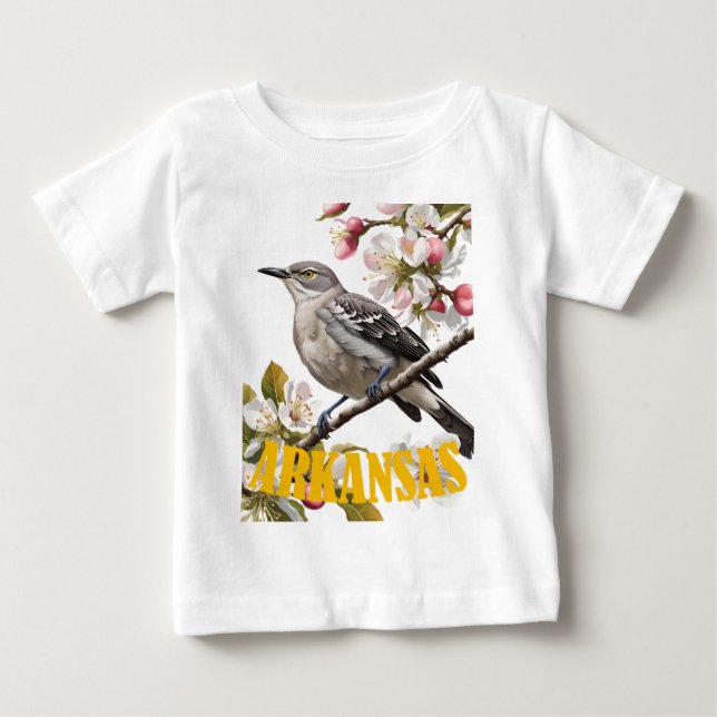 T-shirt Pour Bébé Arkansas Northern Mockingbird Surrounded by Apple  (Devant)