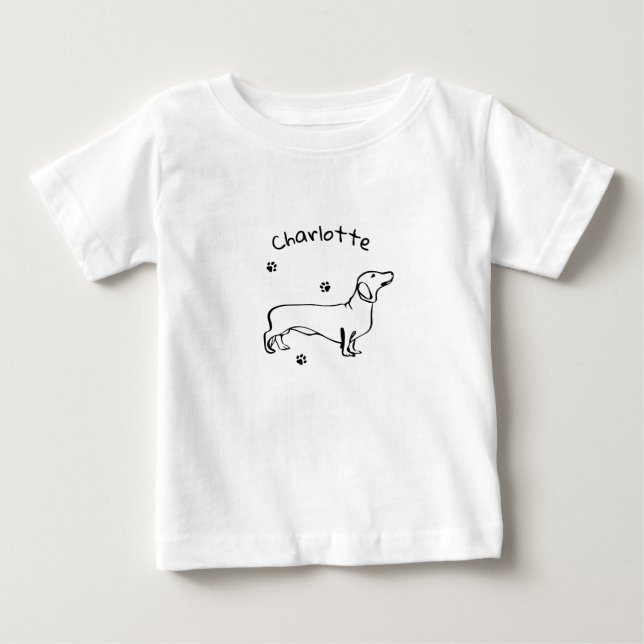 T-shirt Pour Bébé Art Dachshund Minimaliste - Votre texte, votre sty (Devant)