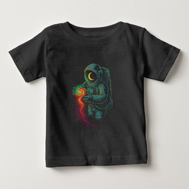 T-shirt Pour Bébé Astronaut Holding a Cosmic Spiral (Devant)