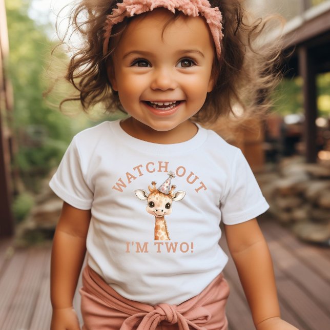 T-shirt Pour Bébé Attention Je Suis Deux Girafe Douce Tout-Petit (Créateur téléchargé)