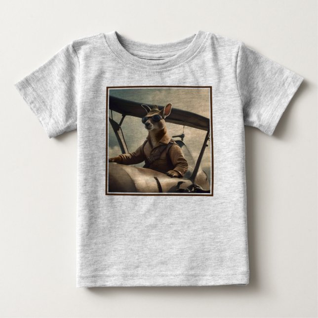 T-shirt Pour Bébé Aussie Kangaroo Avion Pilote, (Devant)
