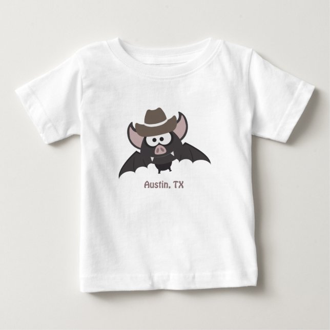 T-shirt Pour Bébé Austin Texas Cute Cartoon Cowboy Bat (Devant)