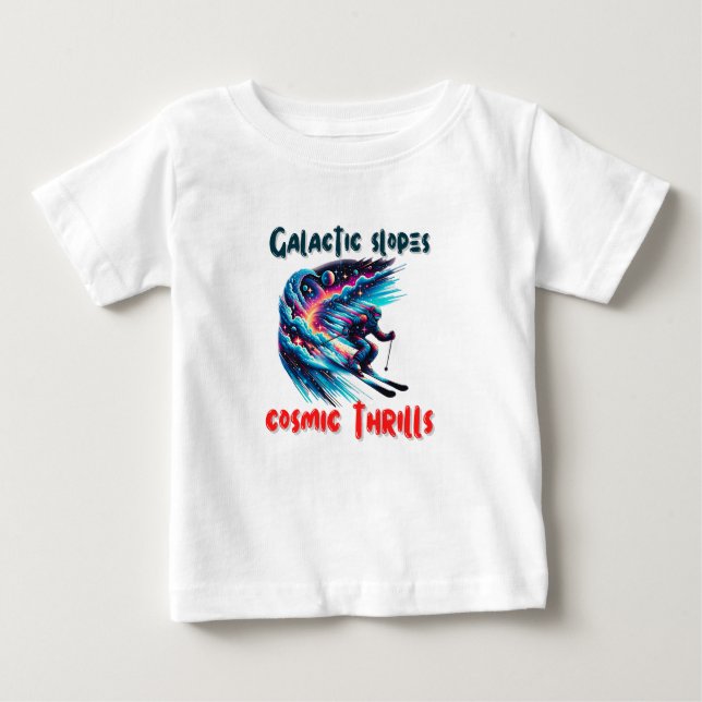 T-shirt Pour Bébé Aventure du ski cosmique dans l'espace (Devant)