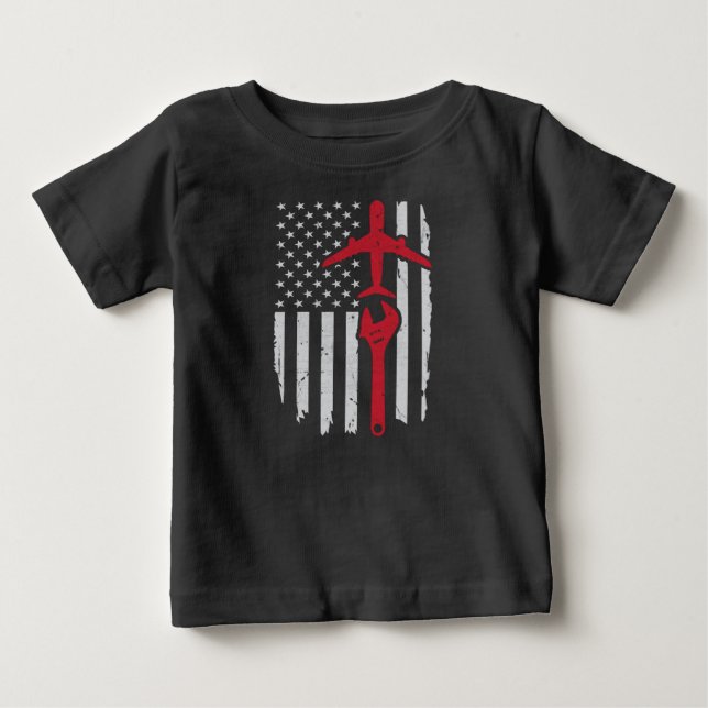 T-shirt Pour Bébé Avion Mécanique Vêtements Aéronef Drapeau américai (Devant)