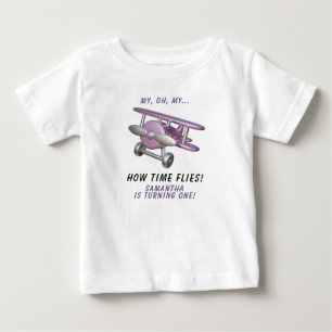 T-shirt Pour Bébé Avion Oh Mon Temps Passe Voyage Premier Anniversai
