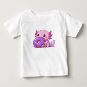 T-shirt Pour Bébé Axolotl mange des beignets pourpres. bébé