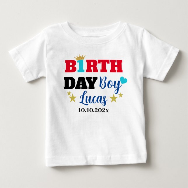 T-shirt Pour Bébé Baby Boy 1er Anniversaire Gold Couronne Custom Whi (Devant)