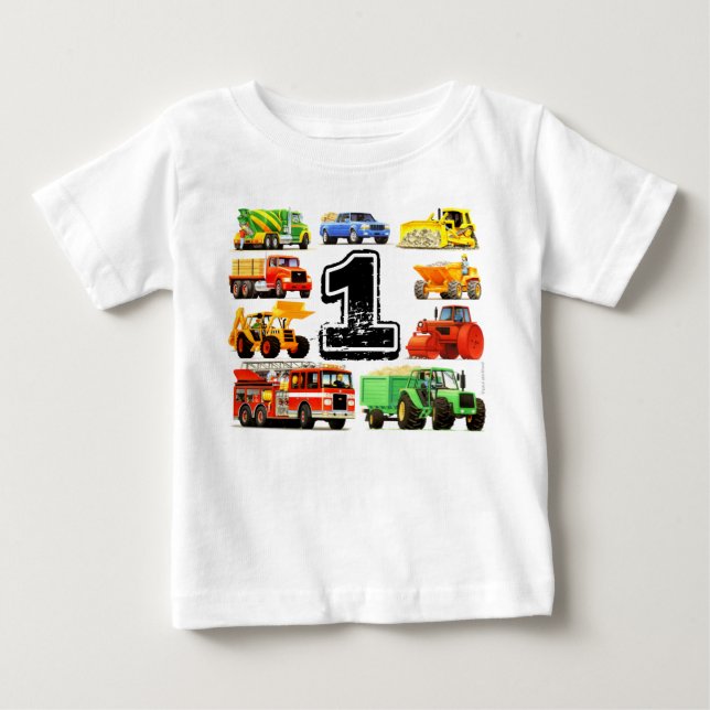 T-shirt Pour Bébé Baby Boy Big Trucks 1er anniversaire (Devant)