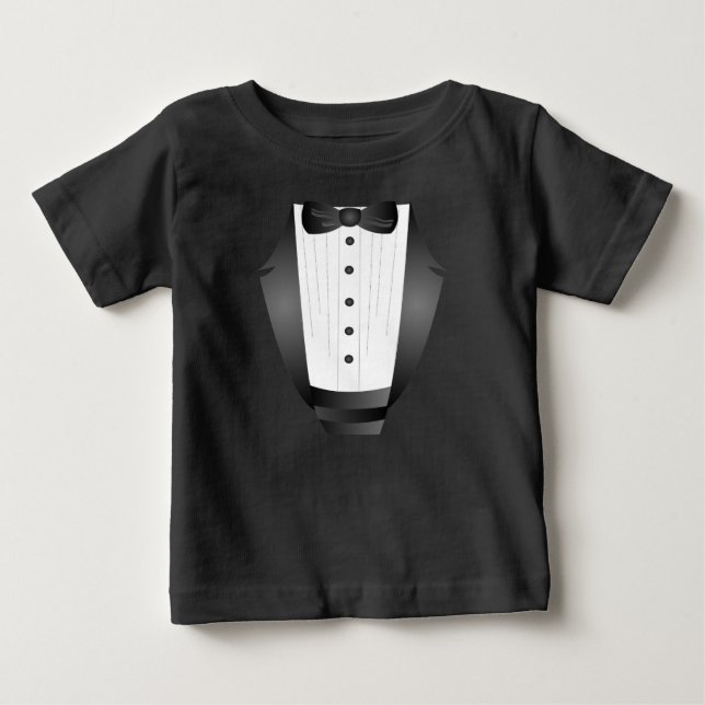 T-shirt Pour Bébé baby Boy First Birthday Bow Cravate Black Tuxedo (Devant)