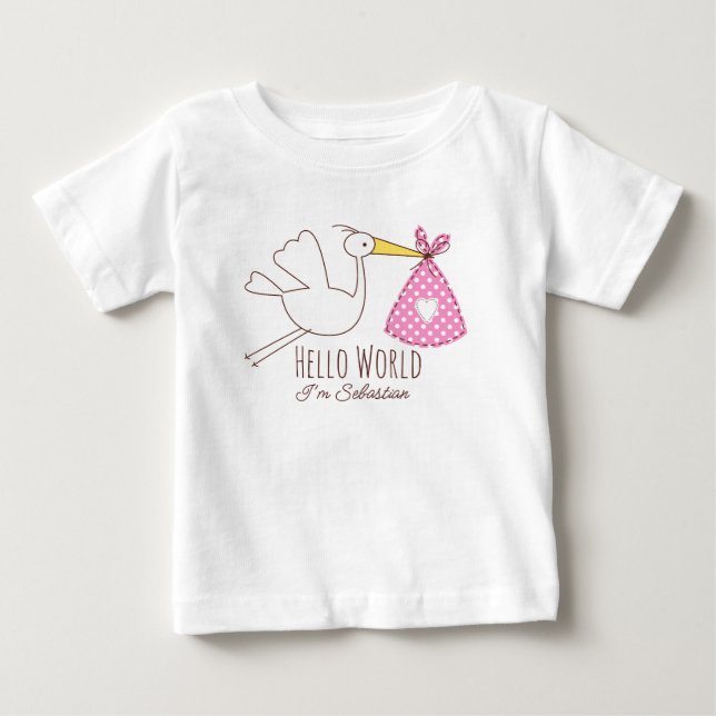 T-shirt Pour Bébé Baby Boy Hello World I'm Sebastian Personalized  (Devant)