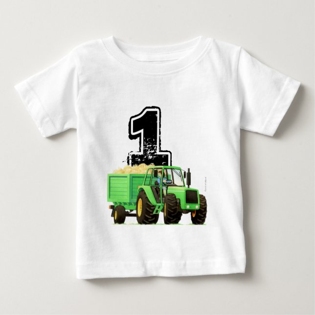 T-shirt Pour Bébé Baby Boys Custom Green Tracteur 1er anniversaire (Devant)