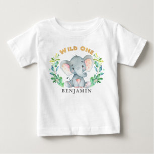 T-shirt Pour Bébé Baby Elephant Wild Un 1er Anniversaire Jungle