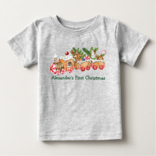 T-shirt Pour Bébé Baby First Christmas Gingerbread Train Candy Grey