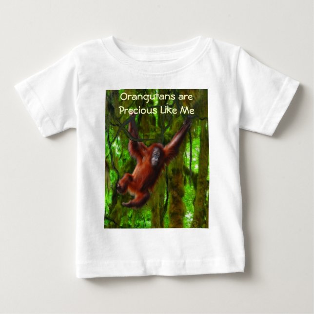 T-shirt Pour Bébé Baby Orangutan & Rainforest Primate Art Cadeau (Devant)