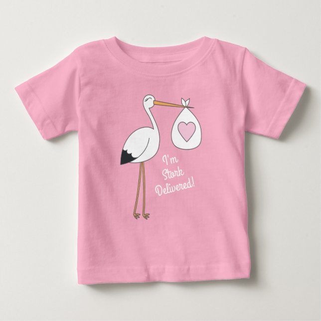 T-shirt Pour Bébé Baby shower de cigogne Blue Boy (Devant)