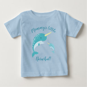 T-shirt Pour Bébé Baby shower Narwhal Blue Boy Whale