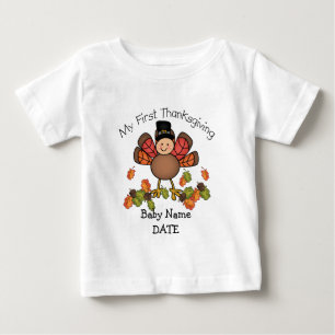 T-shirt Pour Bébé Baby Turquie Premier Thanksgiving ADD Nom et date
