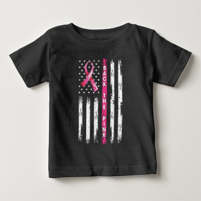 T-shirt Pour Bébé Back The Pink Ribbon Flag Breast Cancer Awareness  (Devant)