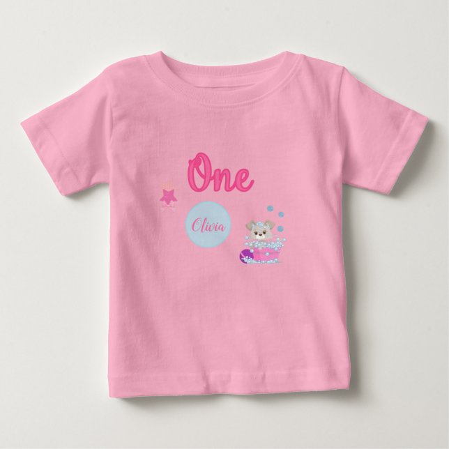 T-shirt Pour Bébé Bain de chiot personnalisé Anniversaire d'un an (Devant)
