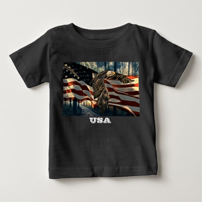 T-shirt Pour Bébé Bald Eagle Drapeau américain Country Road (Devant)
